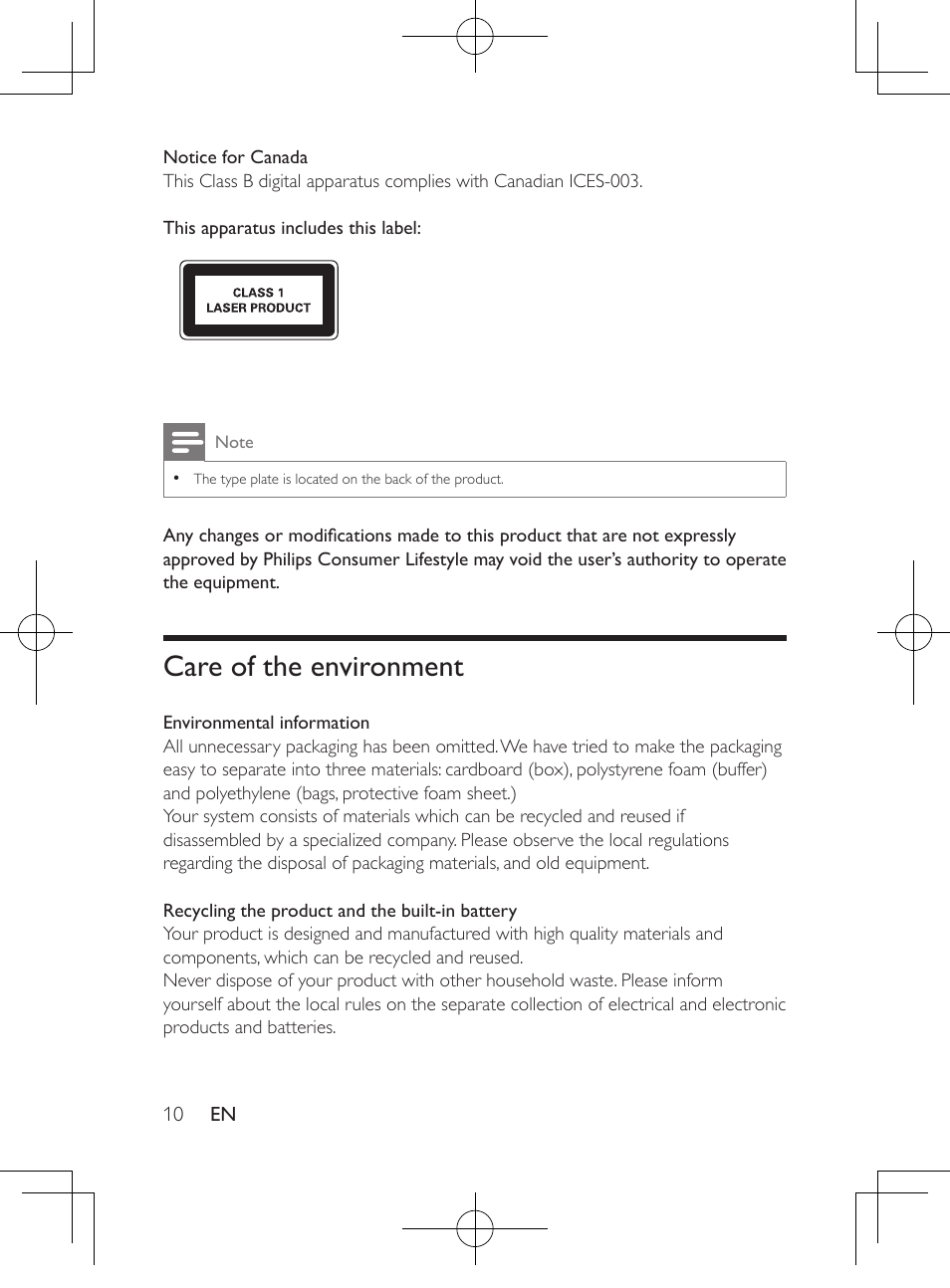 Care of the environment | Philips PD9012M-37 User Manual | Page 9 / 27