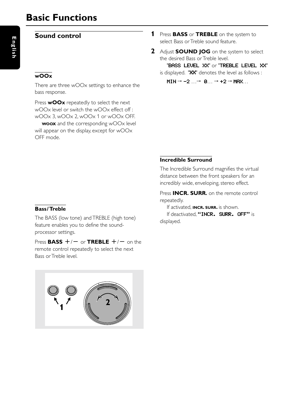 Basic functions, Sound control | Philips MC-I250-37 User Manual | Page 22 / 42