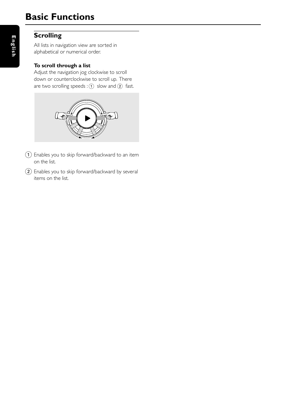 Basic functions, Scrolling, 22 english | Philips MC-I250-37 User Manual | Page 24 / 42