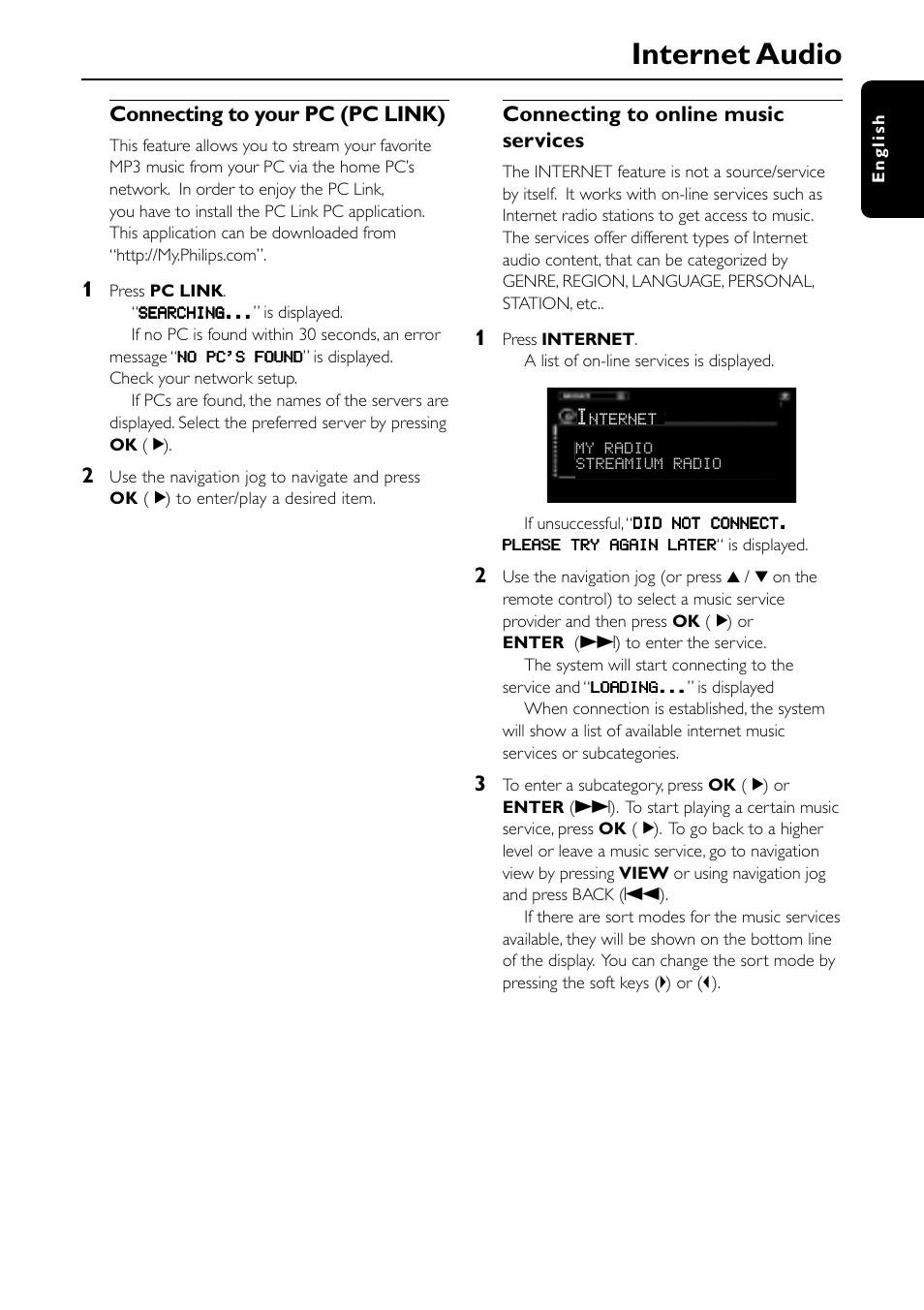 Internet audio | Philips MC-I250-37 User Manual | Page 25 / 42