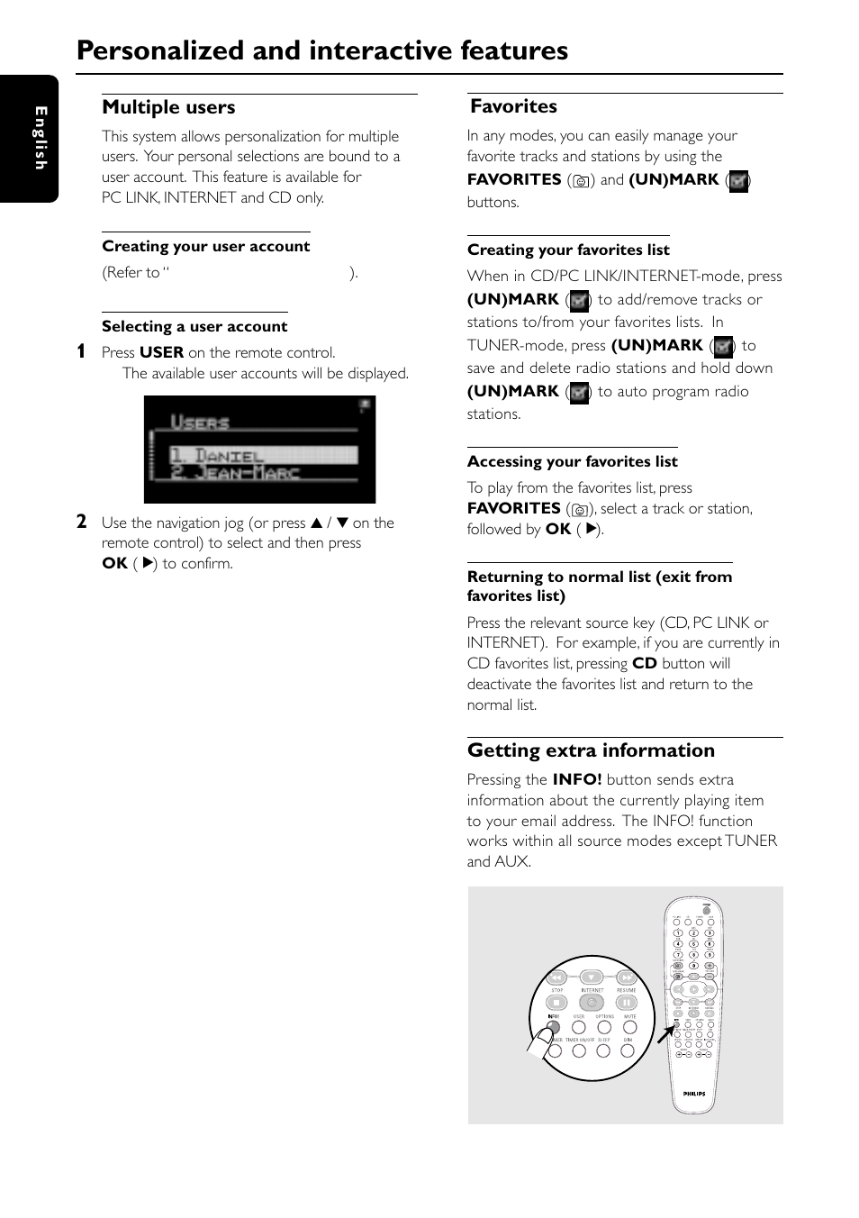 Personalized and interactive features | Philips MC-I250-37 User Manual | Page 34 / 42