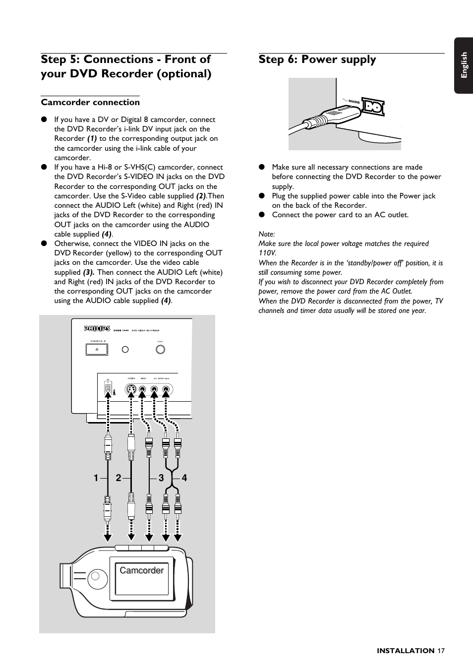 Step 6: power supply | Philips DVDR150099 User Manual | Page 17 / 66