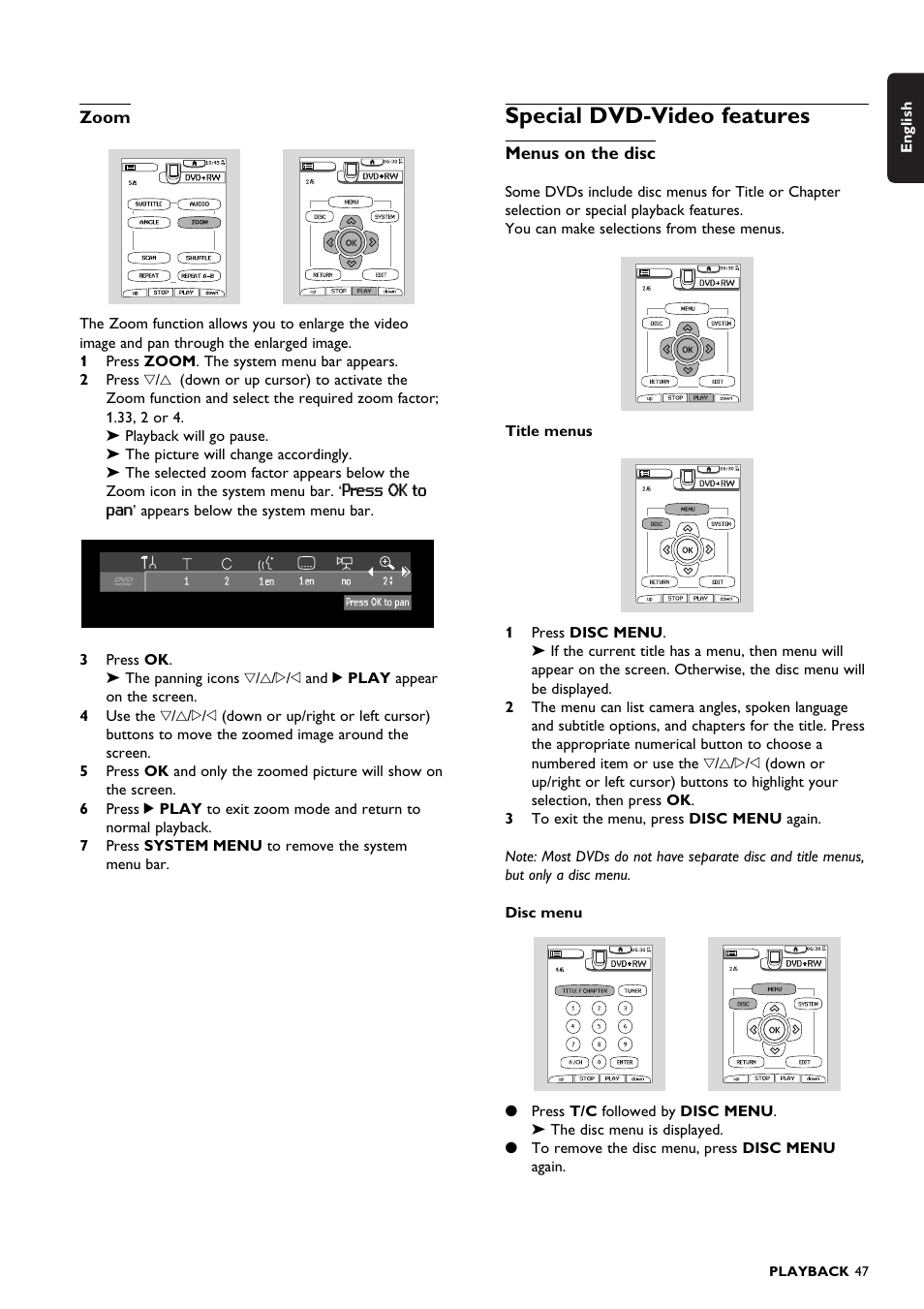 Special dvd-video features | Philips DVDR150099 User Manual | Page 47 / 66