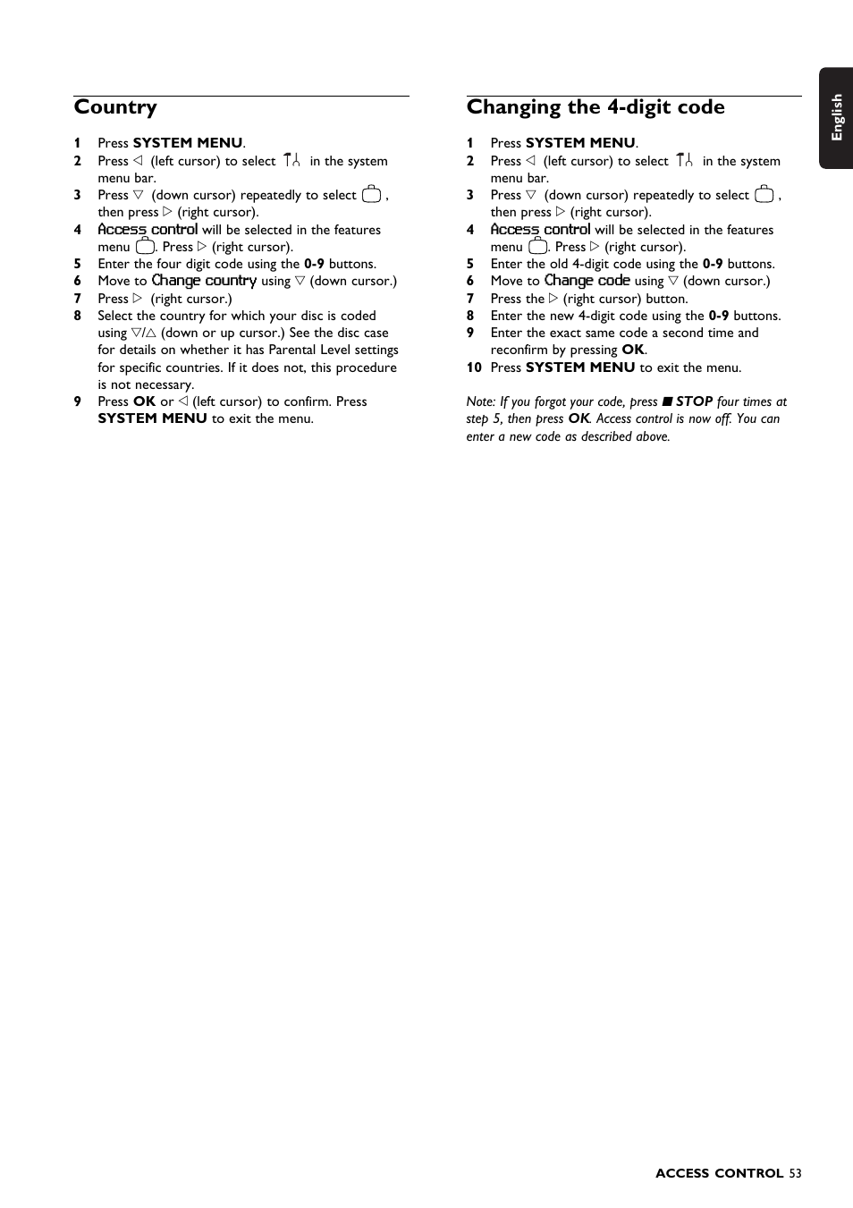 Country, Changing the 4-digit code | Philips DVDR150099 User Manual | Page 53 / 66