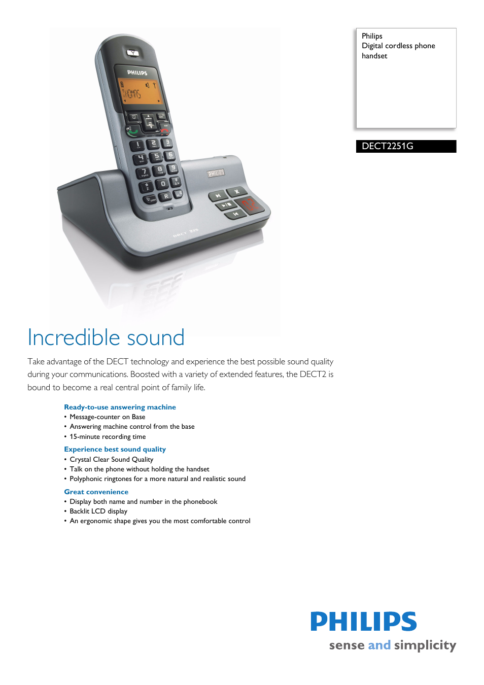 Philips DECT2251G-17 User Manual | 2 pages