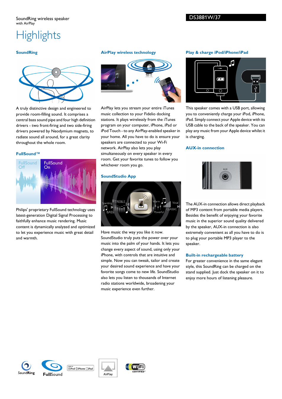 Highlights | Philips DS3881W-37 User Manual | Page 2 / 3