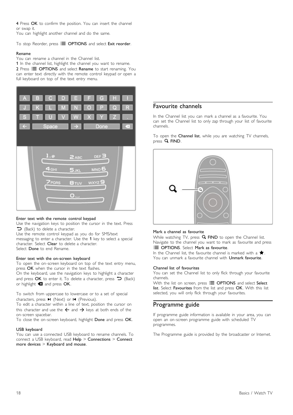 Favourite channels, Programme guide | Philips Cinema 219 Gold Series Smart LED TV 50PFL7956T 127 cm 50" Ultra wide screen Easy 3D with Ambilight Spectra 2 and Multi-view User Manual | Page 18 / 84