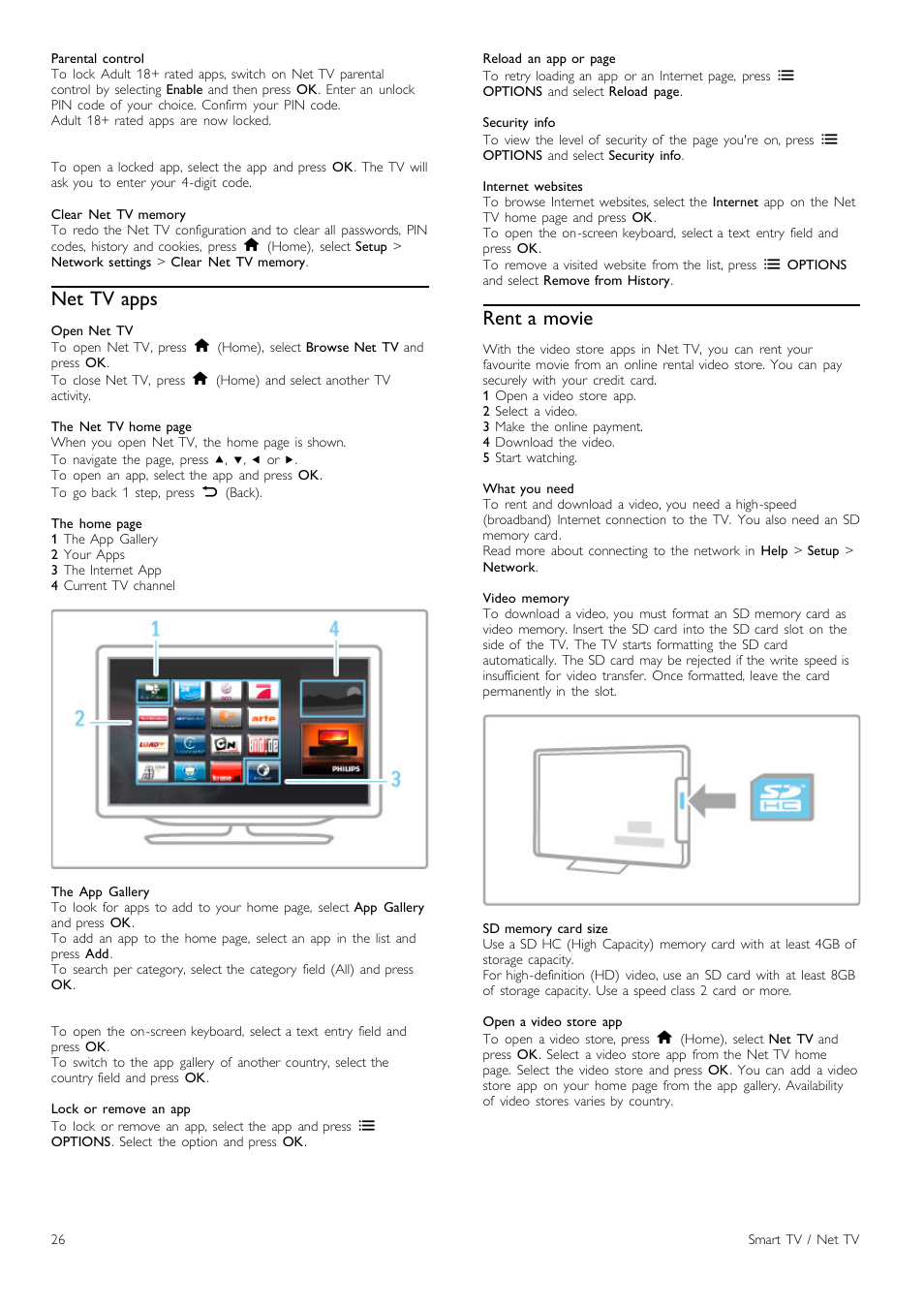 Net tv apps, Rent a movie | Philips Cinema 219 Gold Series Smart LED TV 50PFL7956T 127 cm 50" Ultra wide screen Easy 3D with Ambilight Spectra 2 and Multi-view User Manual | Page 26 / 84