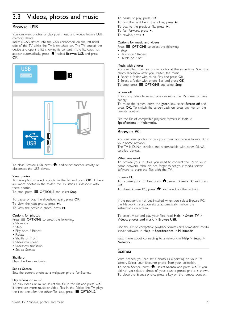 Videos, photos and music, 3 videos, photos and music, Browse usb | Browse pc, Scenea | Philips Cinema 219 Gold Series Smart LED TV 50PFL7956T 127 cm 50" Ultra wide screen Easy 3D with Ambilight Spectra 2 and Multi-view User Manual | Page 29 / 84