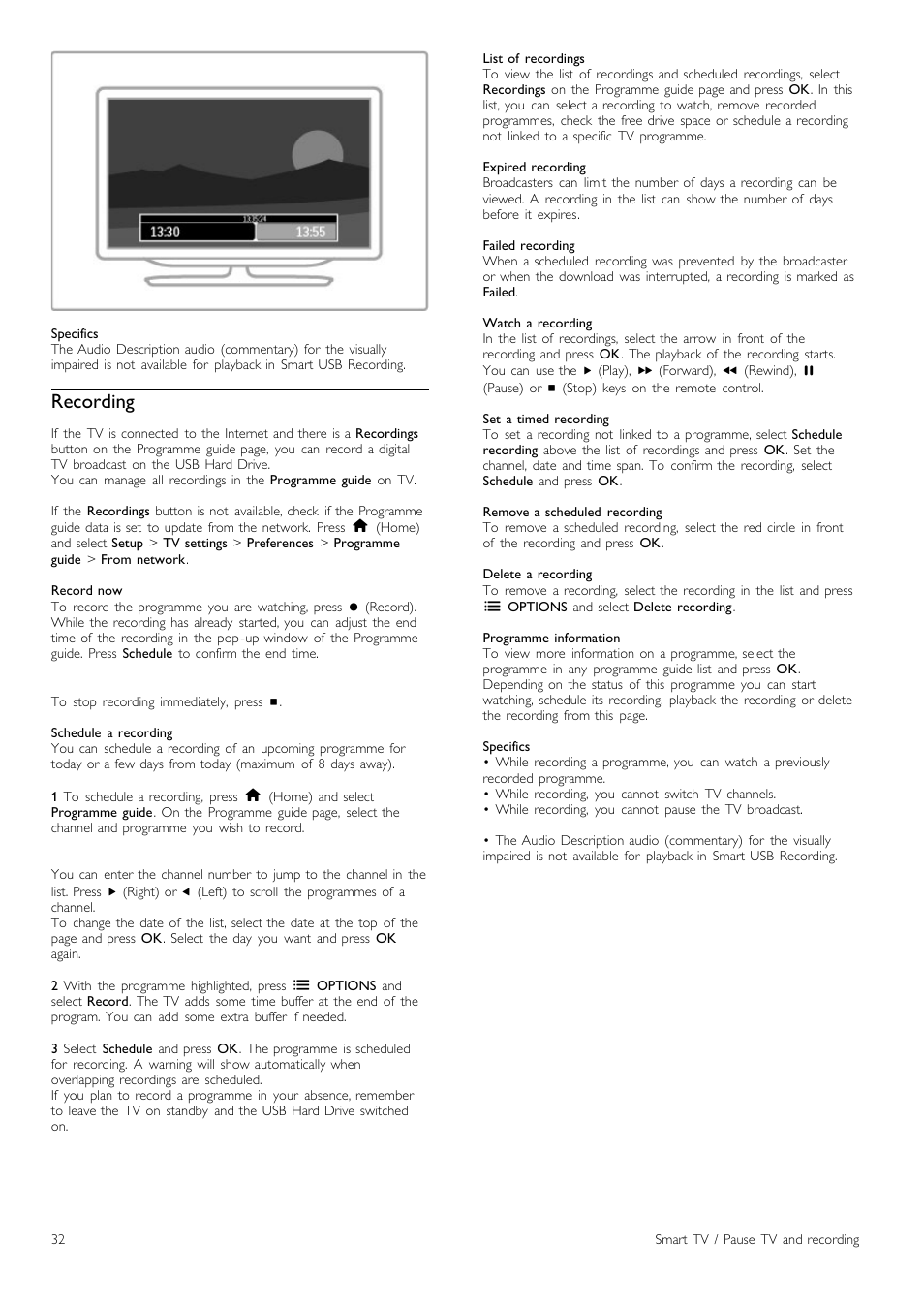 Recording | Philips Cinema 219 Gold Series Smart LED TV 50PFL7956T 127 cm 50" Ultra wide screen Easy 3D with Ambilight Spectra 2 and Multi-view User Manual | Page 32 / 84