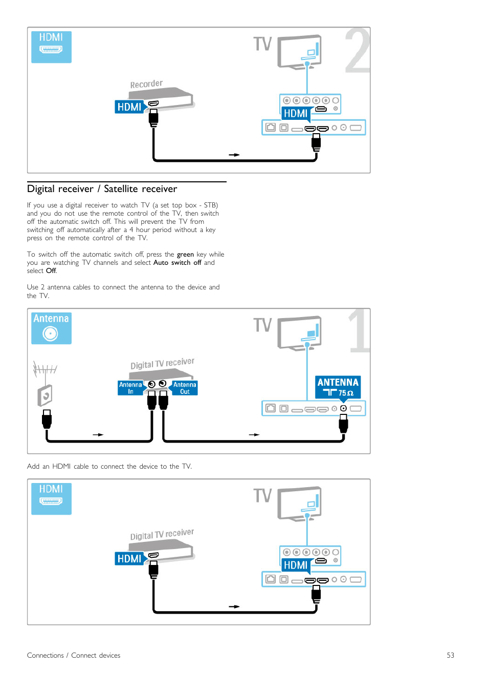 Digital receiver / satellite receiver | Philips Cinema 219 Gold Series Smart LED TV 50PFL7956T 127 cm 50" Ultra wide screen Easy 3D with Ambilight Spectra 2 and Multi-view User Manual | Page 53 / 84