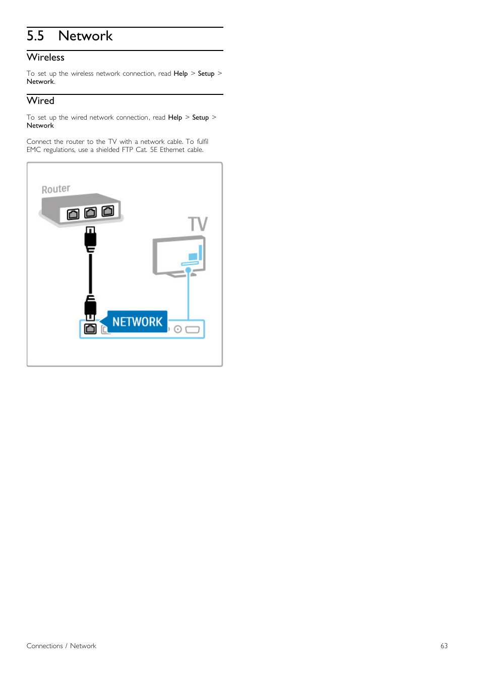 Network, 5 network, Wireless | Wired | Philips Cinema 219 Gold Series Smart LED TV 50PFL7956T 127 cm 50" Ultra wide screen Easy 3D with Ambilight Spectra 2 and Multi-view User Manual | Page 63 / 84