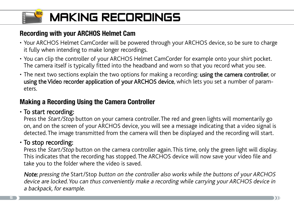 Making recordings | ARCHOS 605 User Manual | Page 5 / 10