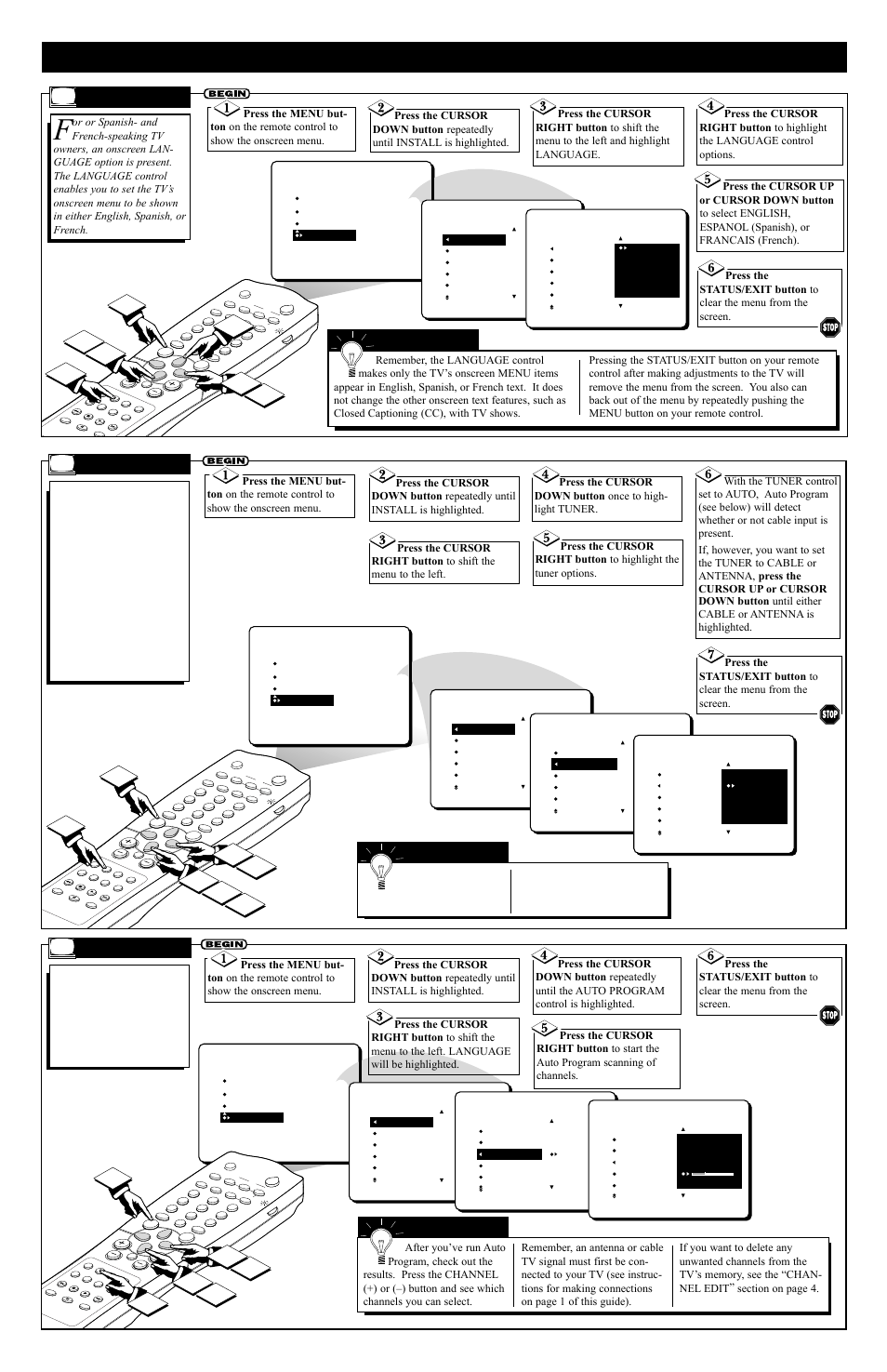 Ow to, Se the, Nstallation | Eatures, Anguage, Uner, Rogram | Philips 36PT41B User Manual | Page 3 / 4