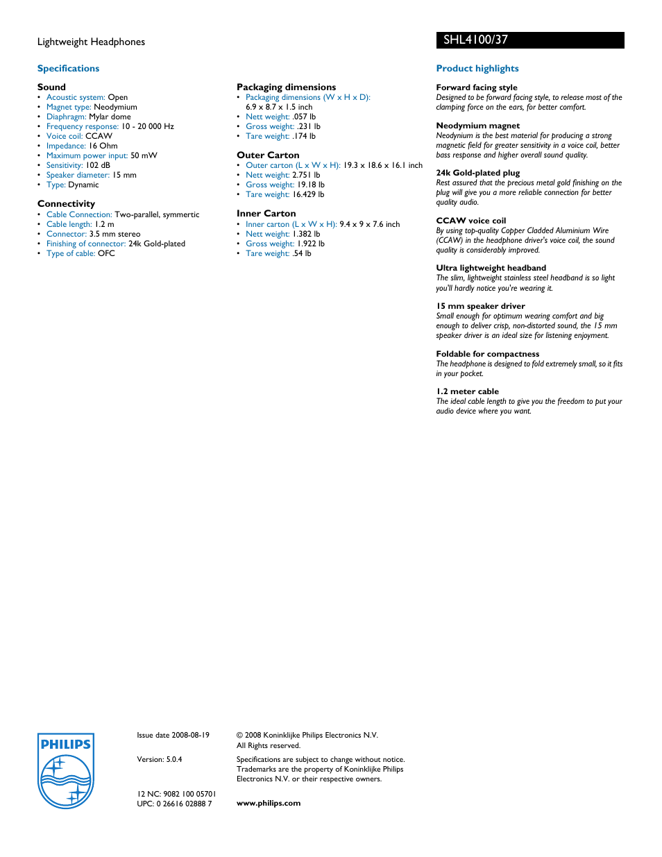 Philips SHL4100-37 User Manual | Page 2 / 2