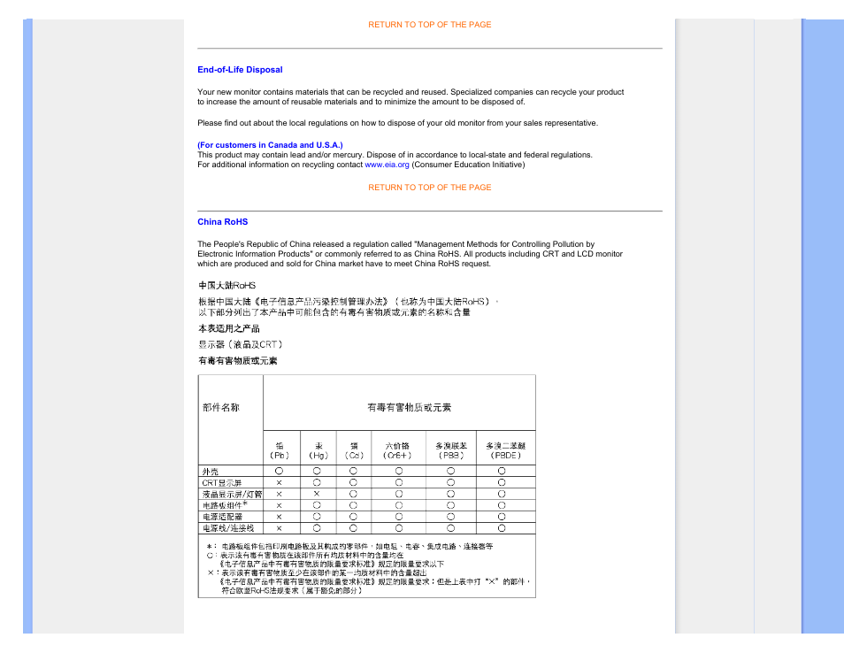 Philips end-of-life disposal, China rohs | Philips Brilliance LCD monitor with Ergo base USB Audio 240B1CS 24"w B-line 1920x1200 - Format 1610 User Manual | Page 19 / 96