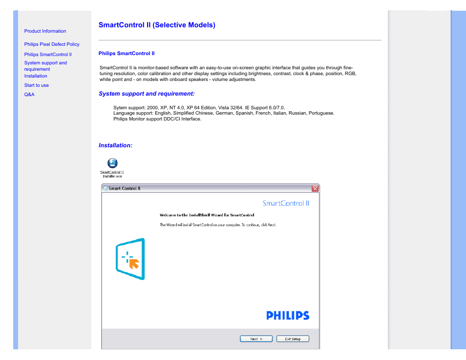 Smartcontrol, Smartcontrol ii, Smartcontrol ii (selective models) | Philips Brilliance LCD monitor with Ergo base USB Audio 240B1CS 24"w B-line 1920x1200 - Format 1610 User Manual | Page 38 / 96