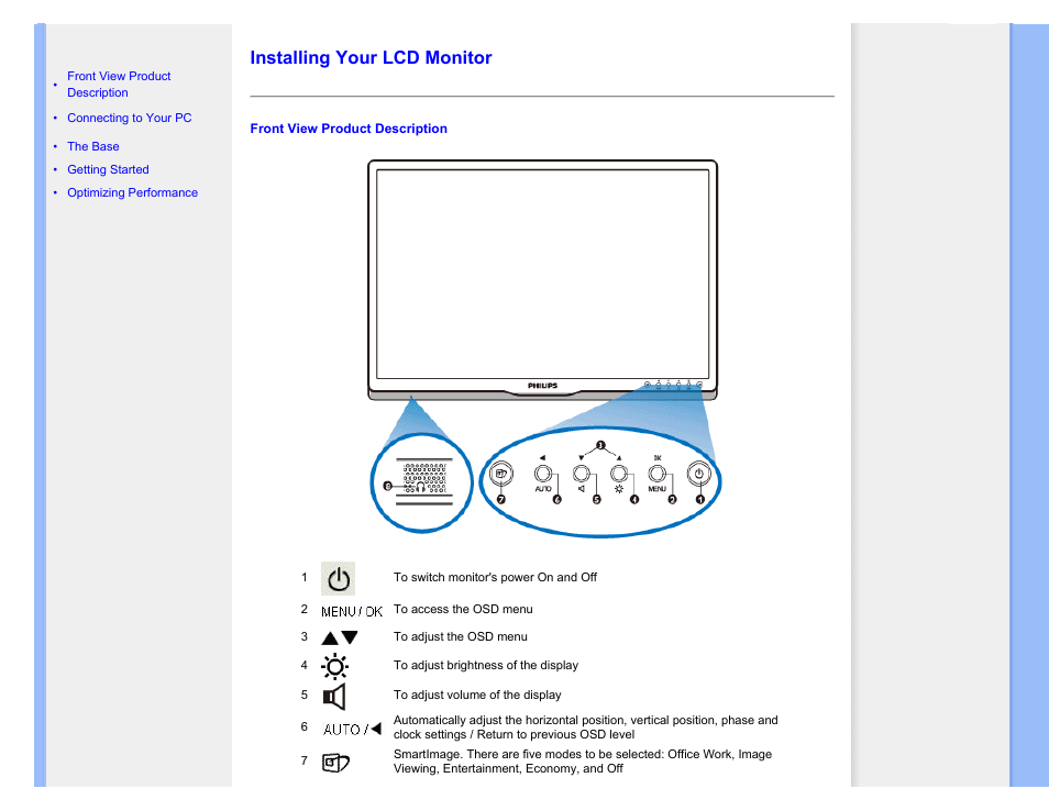 Installing your lcd monitor, Installing your monitor | Philips Brilliance LCD monitor with Ergo base USB Audio 240B1CS 24"w B-line 1920x1200 - Format 1610 User Manual | Page 55 / 96