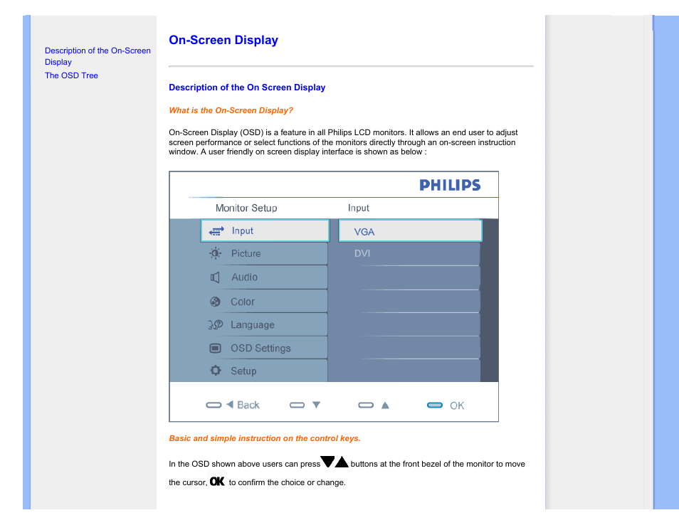 On-screen display | Philips Brilliance LCD monitor with Ergo base USB Audio 240B1CS 24"w B-line 1920x1200 - Format 1610 User Manual | Page 70 / 96