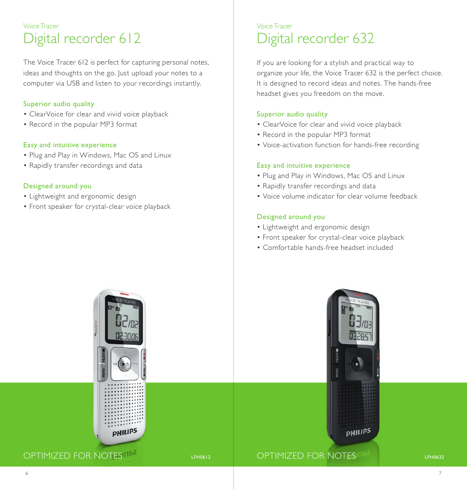 Digital recorder 612, Digital recorder 632 | Philips LFH0868-00 User Manual | Page 4 / 20