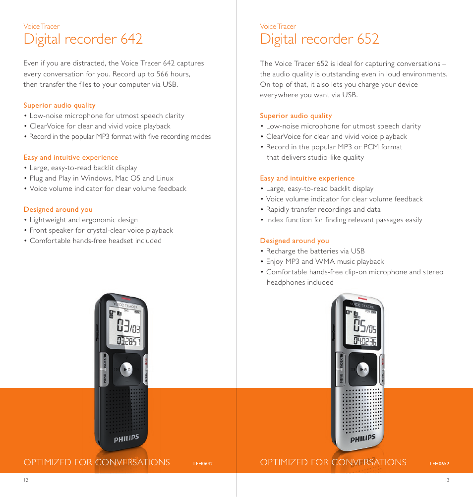 Digital recorder 642, Digital recorder 652 | Philips LFH0868-00 User Manual | Page 7 / 20