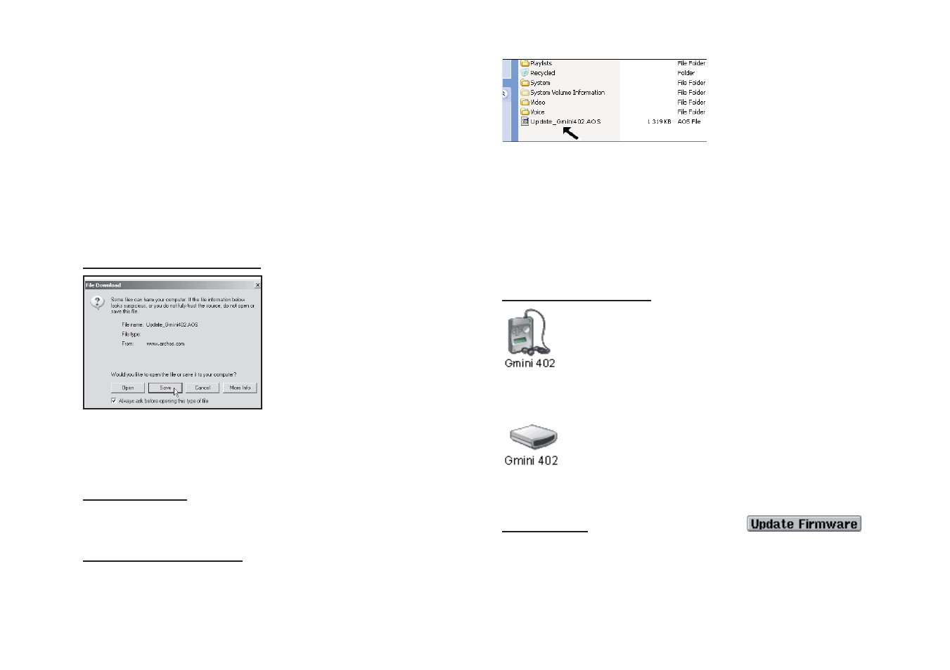 Updating the gmini, 402 firmware operating system (os) | ARCHOS 402 User Manual | Page 30 / 37