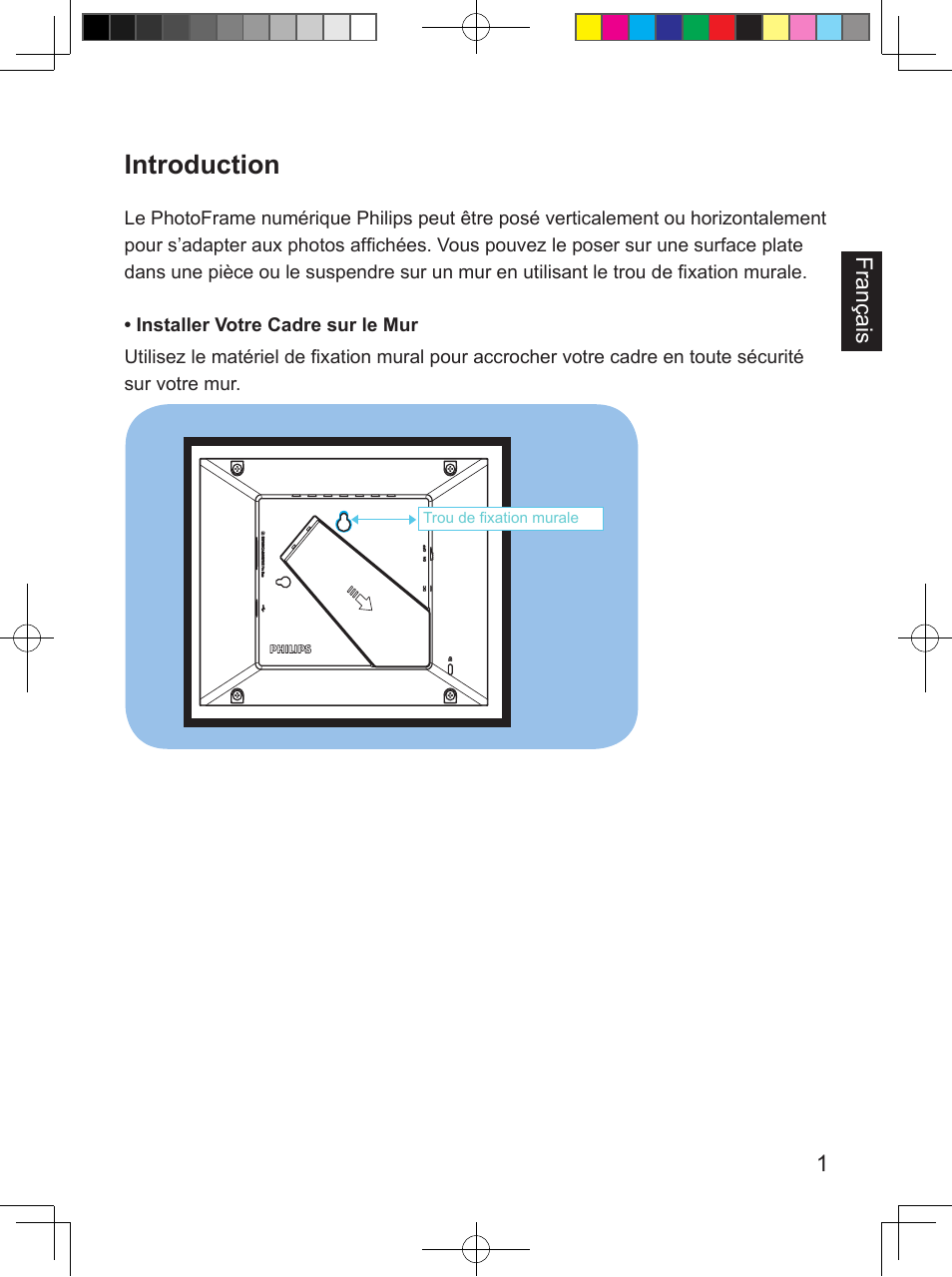 Introduction, 1français | Philips PhotoFrame SPF3407D 17.8 cm 7" LCD 43 screen ratio Brown User Manual | Page 37 / 96
