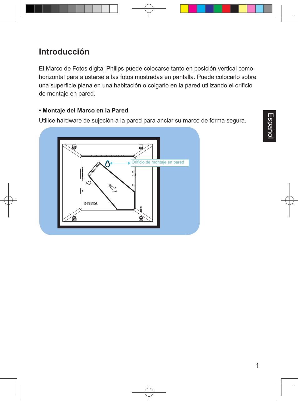 Introducción, 1español | Philips PhotoFrame SPF3407D 17.8 cm 7" LCD 43 screen ratio Brown User Manual | Page 65 / 96
