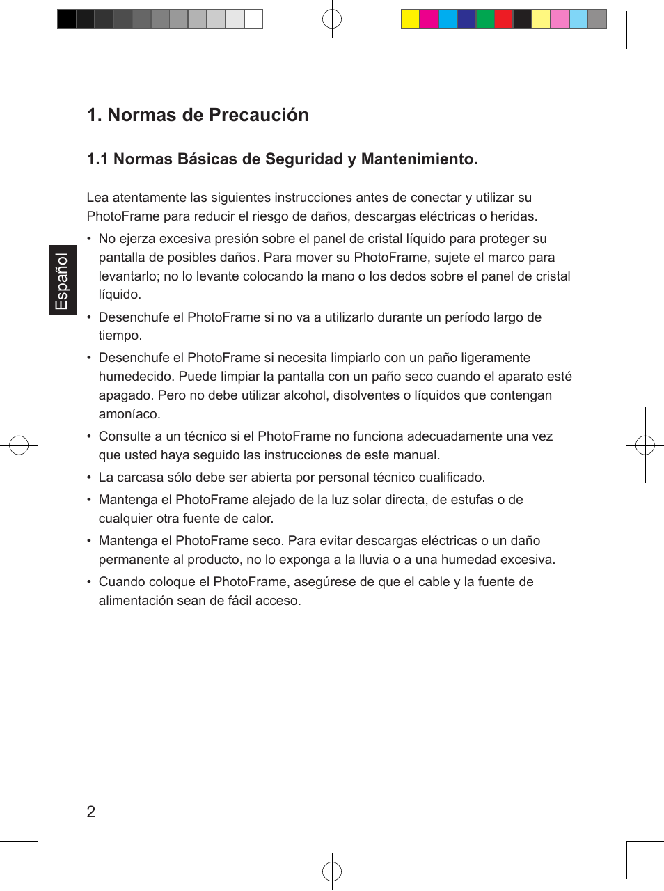 Normas de precaución | Philips PhotoFrame SPF3407D 17.8 cm 7" LCD 43 screen ratio Brown User Manual | Page 66 / 96
