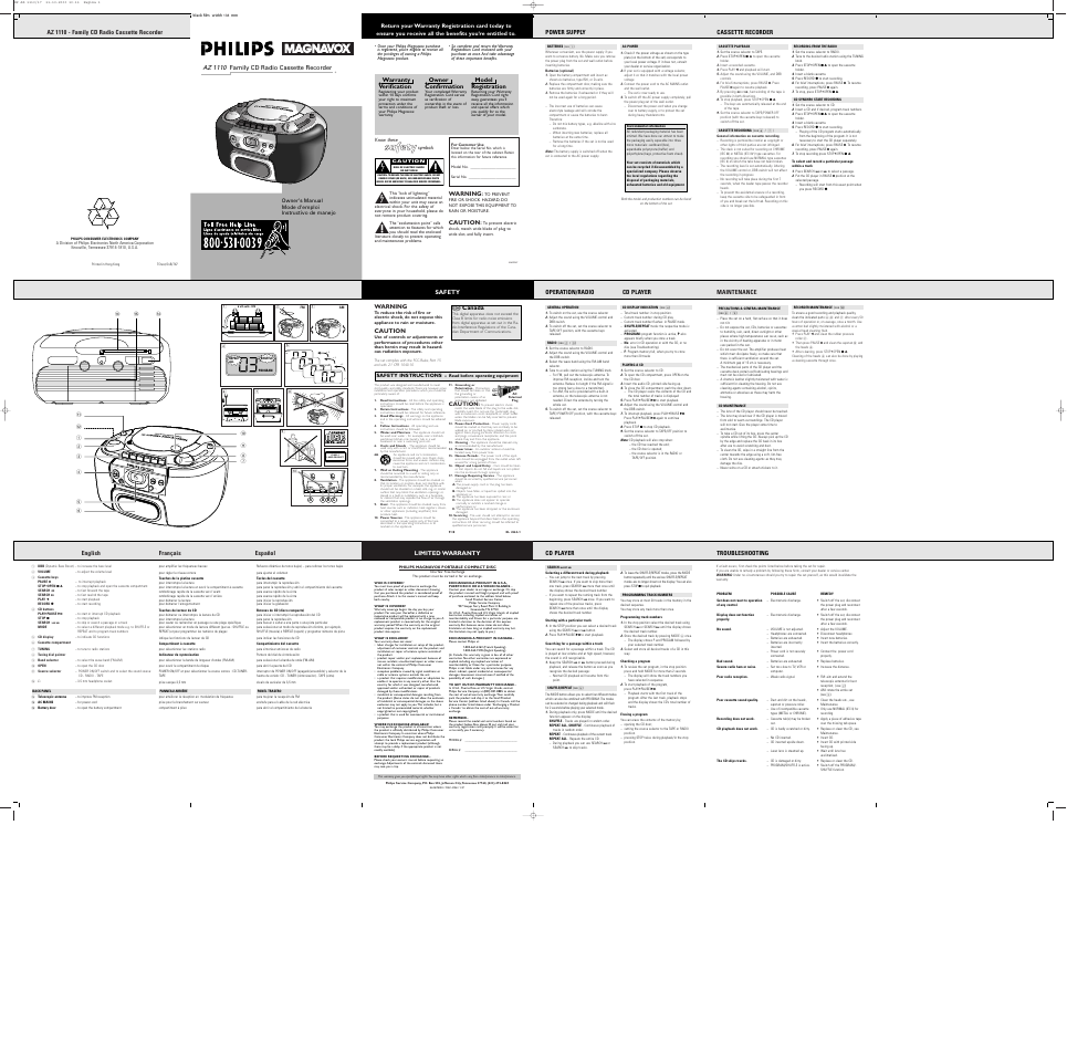 Philips AZ8085-17 User Manual | 2 pages