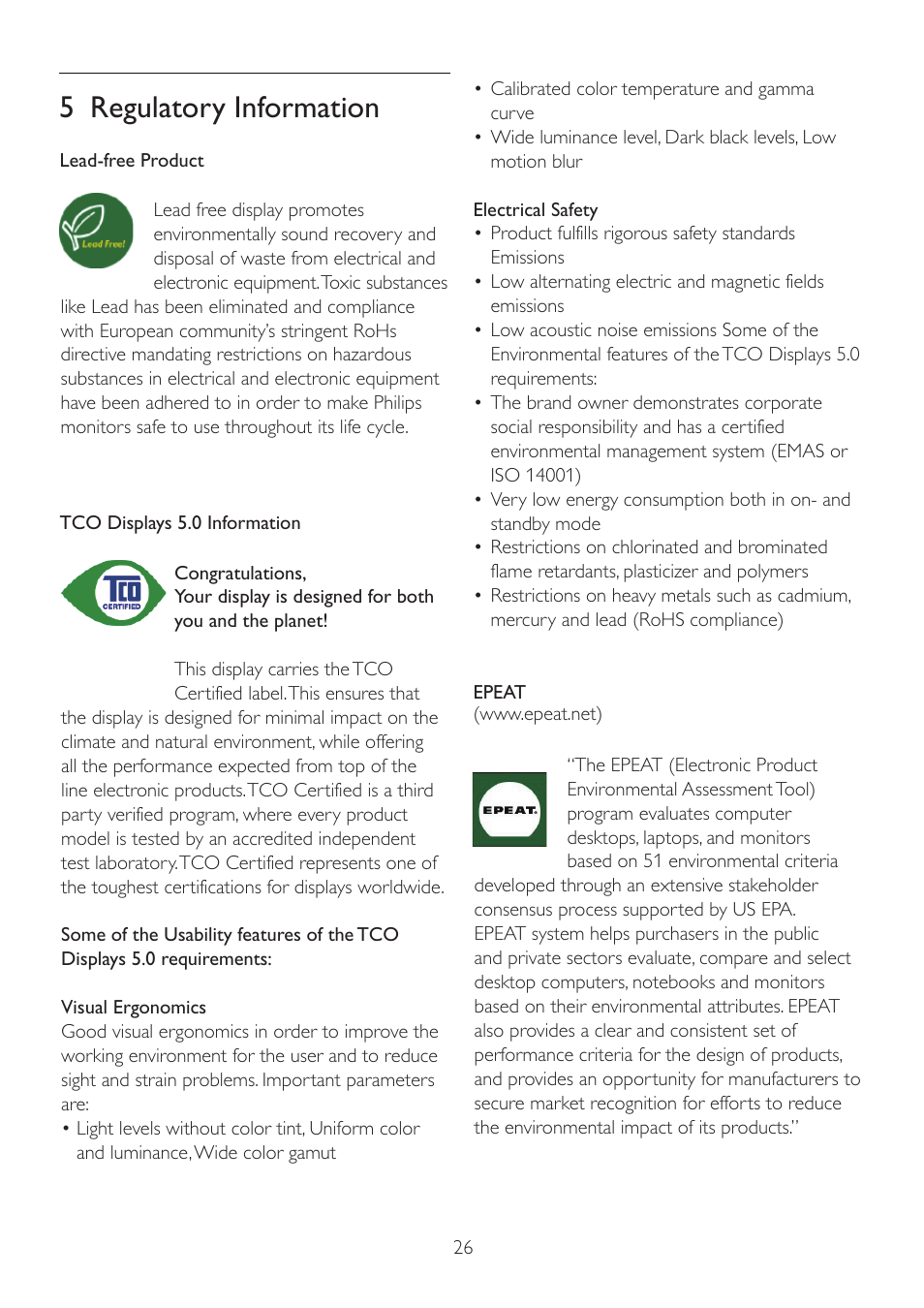 5 regulatory information | Philips 220P2ES-00 User Manual | Page 28 / 53