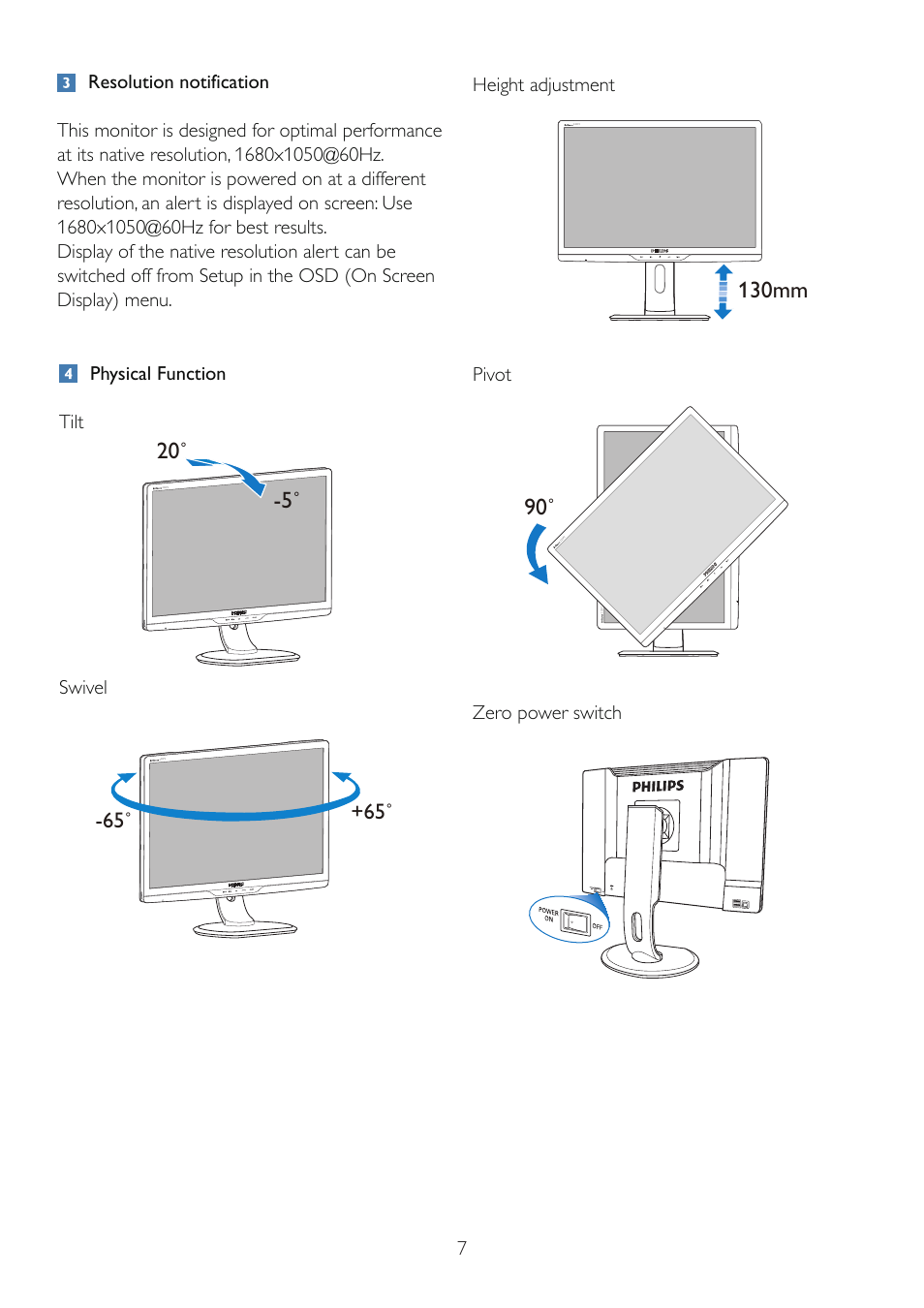 130mm | Philips 220P2ES-00 User Manual | Page 9 / 53