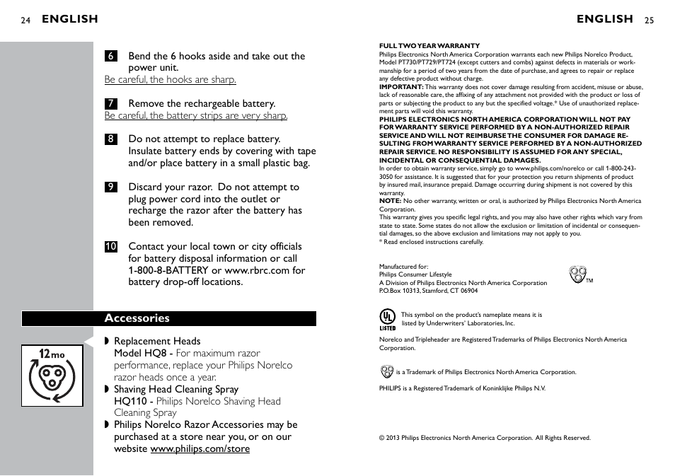 Philips PT724-41 User Manual | Page 13 / 13