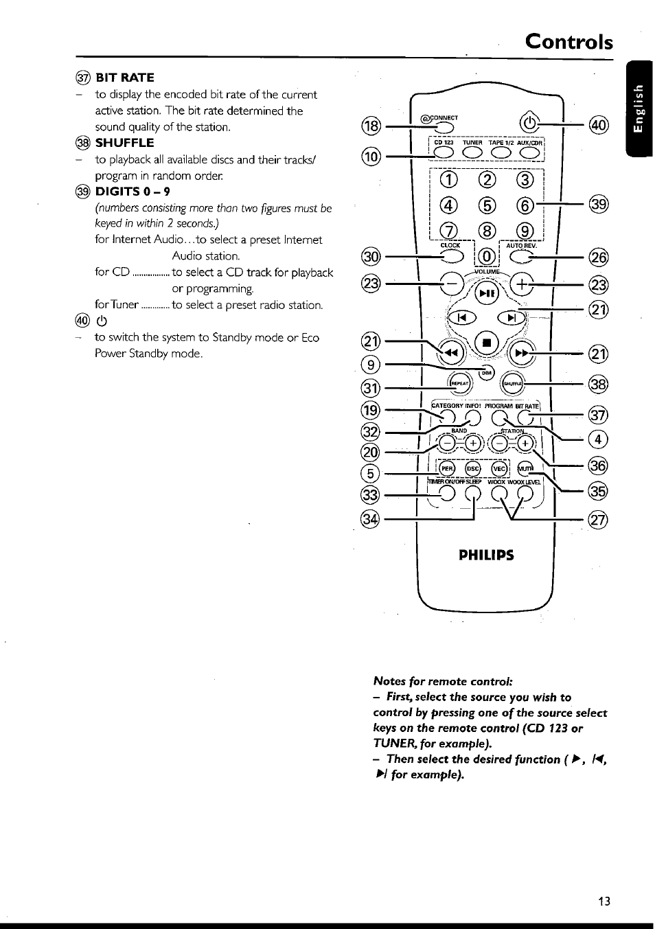 Bit rate, Shuffle, O i®! o | Controls, Philips, Z) (8) | Philips FWI1000 User Manual | Page 13 / 106