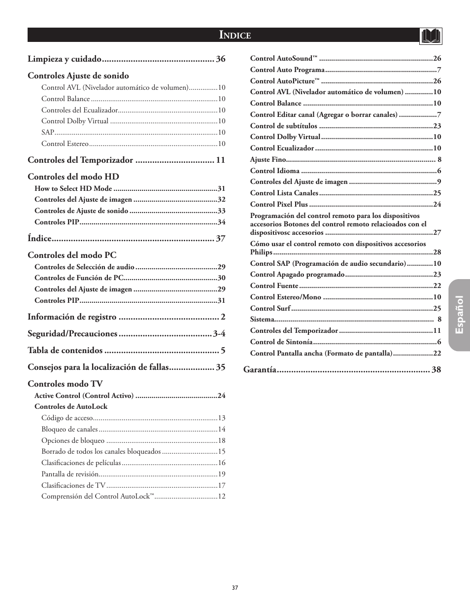 Español | Philips 26PF5320-28B User Manual | Page 113 / 114