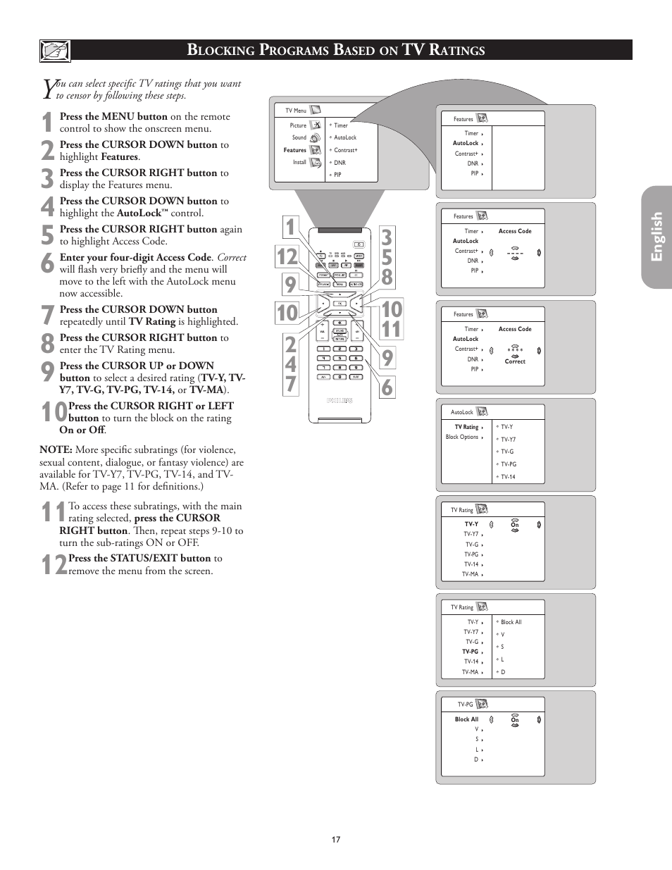 Tv r, English | Philips 26PF5320-28B User Manual | Page 17 / 114