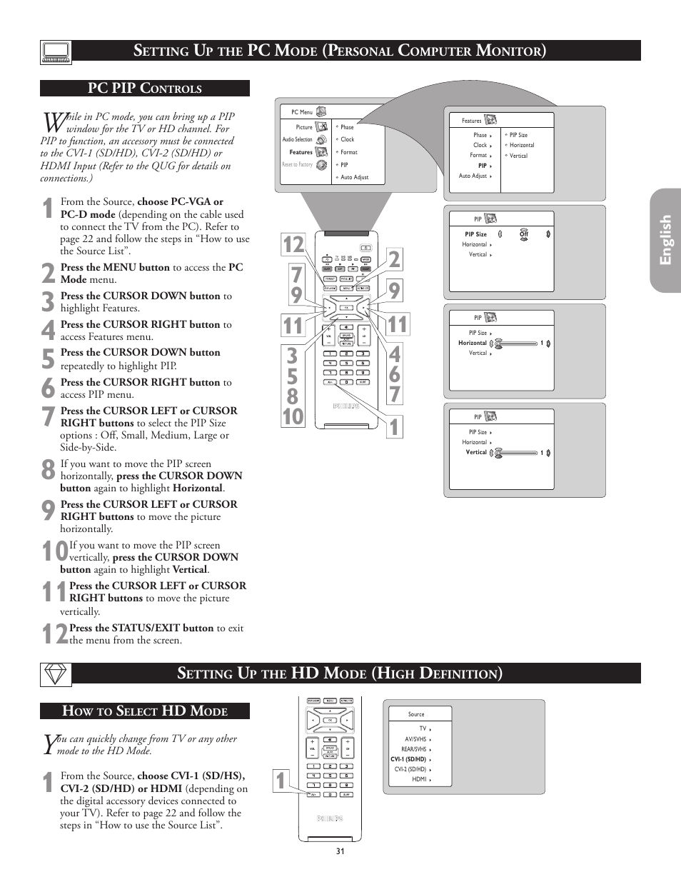 Pc m, Hd m | Philips 26PF5320-28B User Manual | Page 31 / 114
