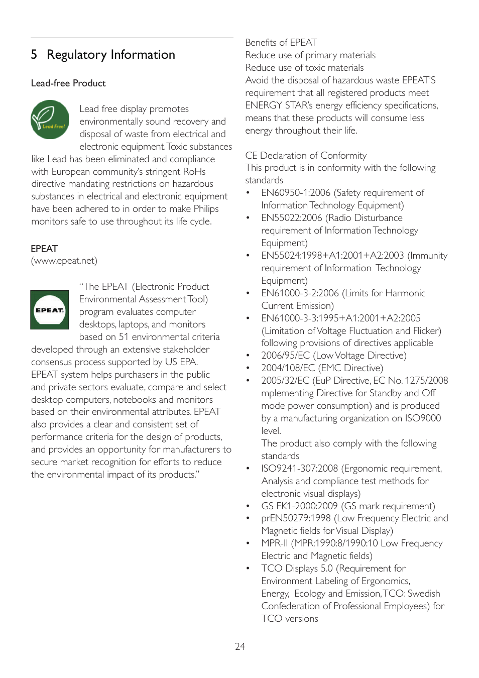 5 regulatory information | Philips 234EL2SB-00 User Manual | Page 26 / 51