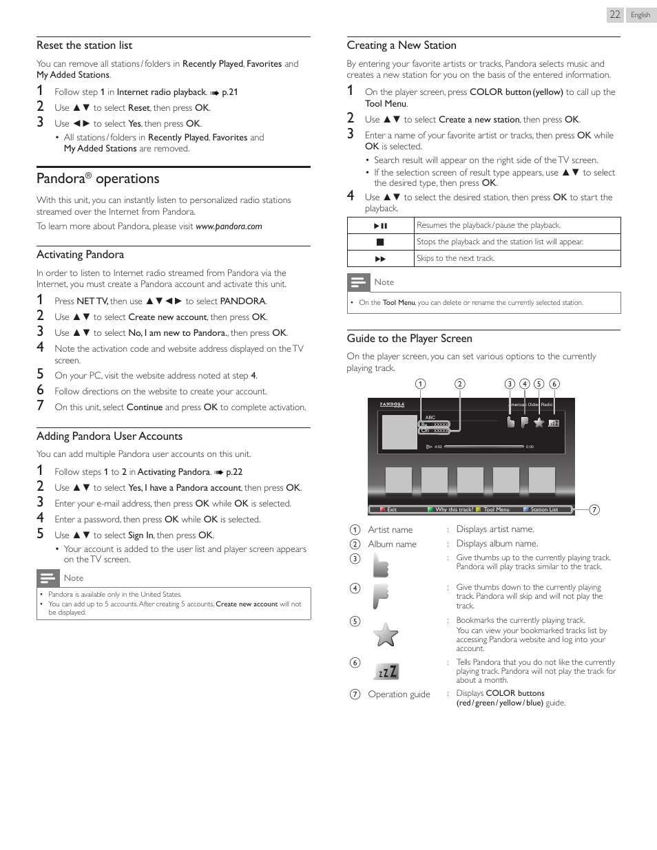 Pandora.operations, Pandora, Operations | Philips 22PFL4907-F7 User Manual | Page 22 / 67