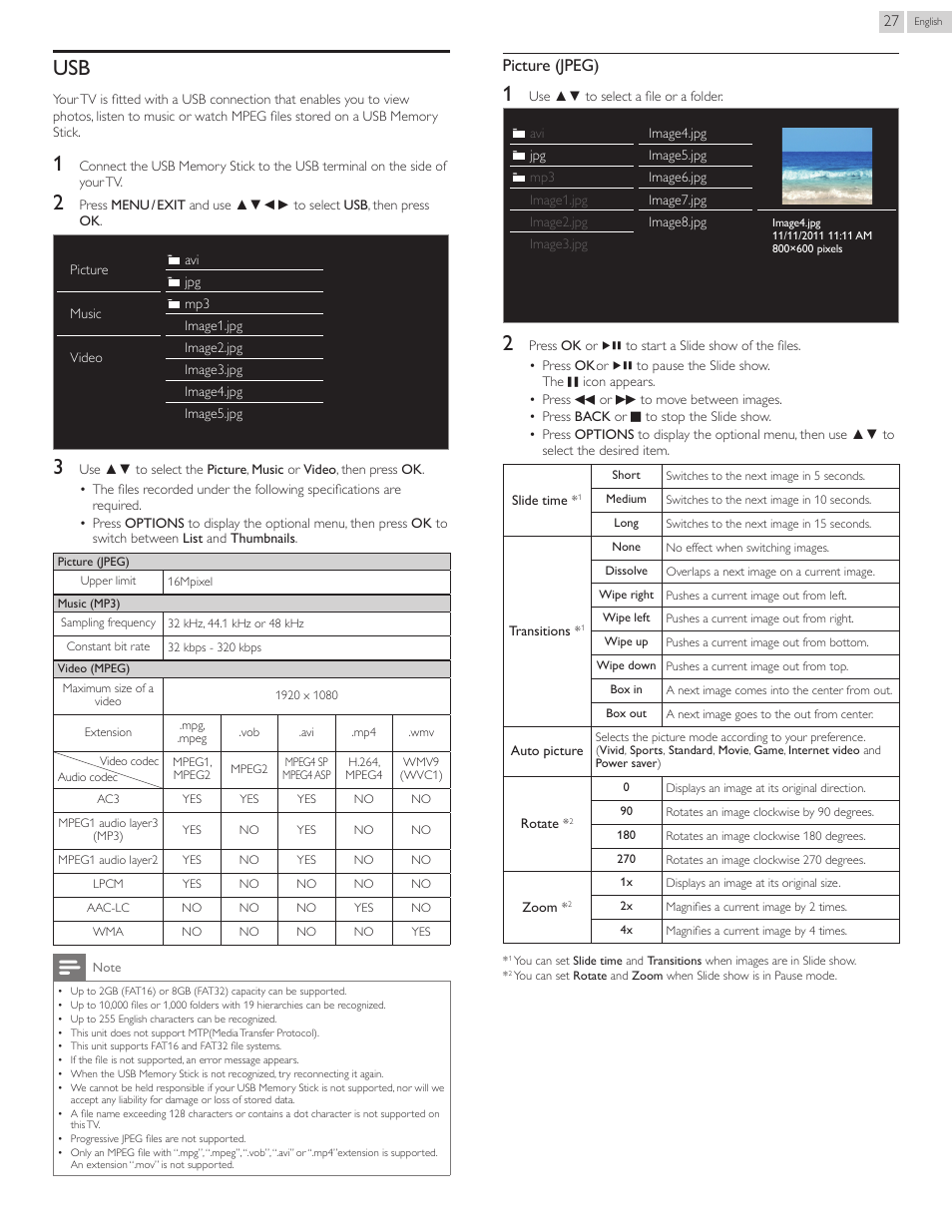 Usb 27, Picture (jpeg) | Philips 22PFL4907-F7 User Manual | Page 27 / 67