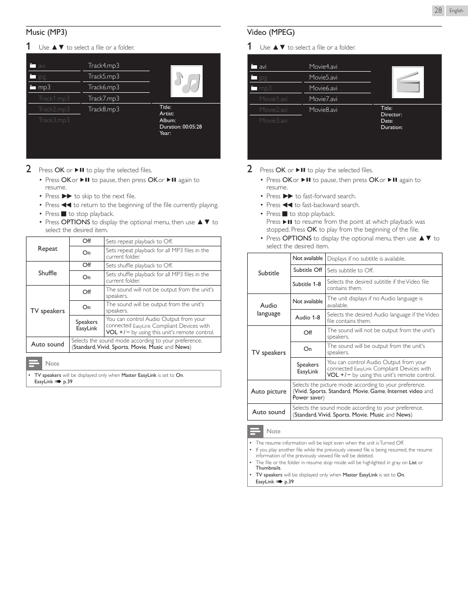 Music (mp3), Video (mpeg) | Philips 22PFL4907-F7 User Manual | Page 28 / 67