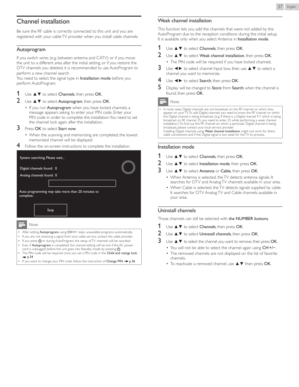 Channel.installation, Channel installation, P. 37 | Philips 22PFL4907-F7 User Manual | Page 37 / 67