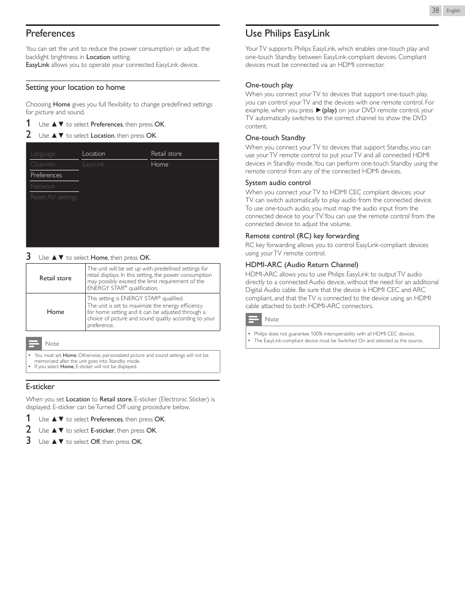 Preferences, Use.philips.easylink, Preferences 38 use philips easylink | P. 38, Use philips easylink | Philips 22PFL4907-F7 User Manual | Page 38 / 67