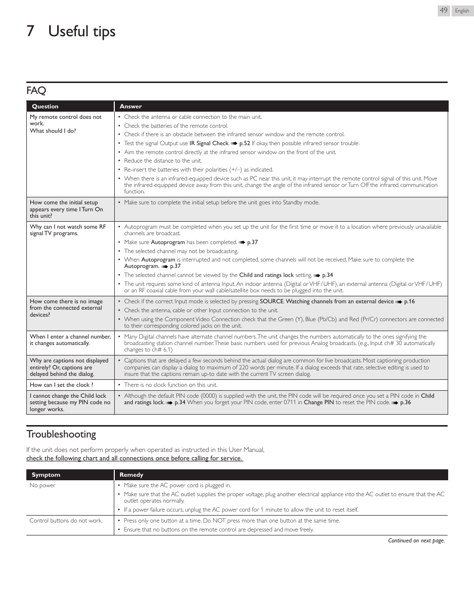 Useful.tips, Troubleshooting, 7 useful tips | Faq 49 | Philips 22PFL4907-F7 User Manual | Page 49 / 67