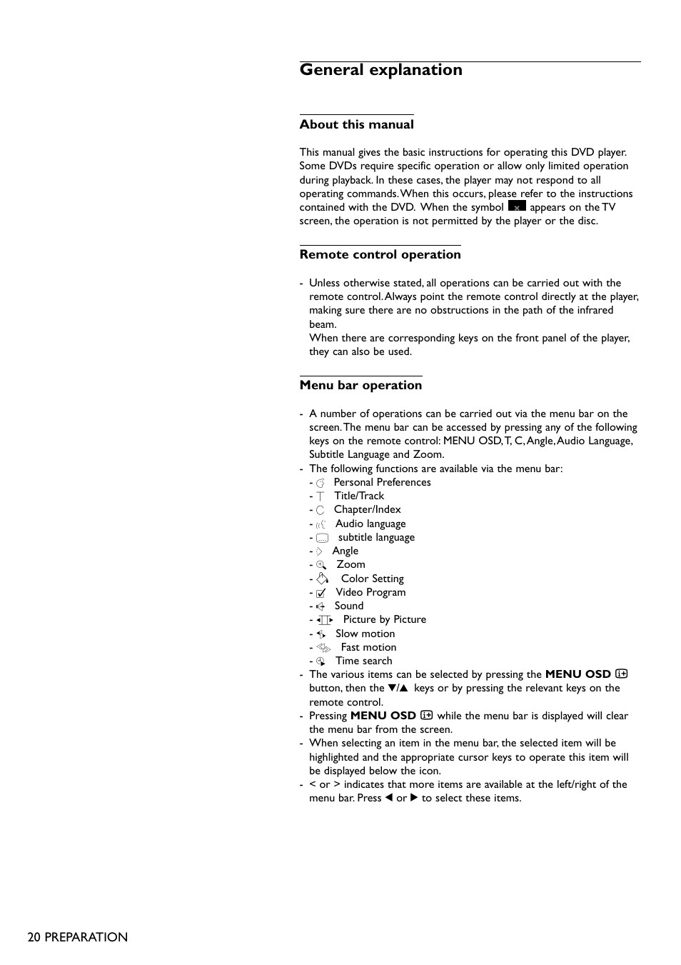 General explanation | Philips DVD950AT98 User Manual | Page 20 / 38