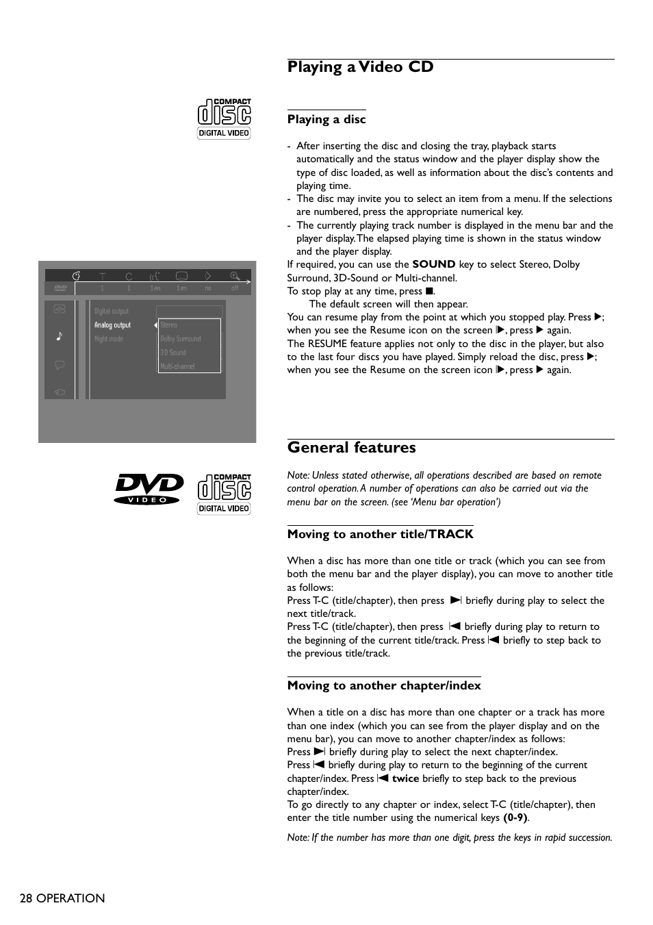 Playing a video cd, General features | Philips DVD950AT98 User Manual | Page 28 / 38