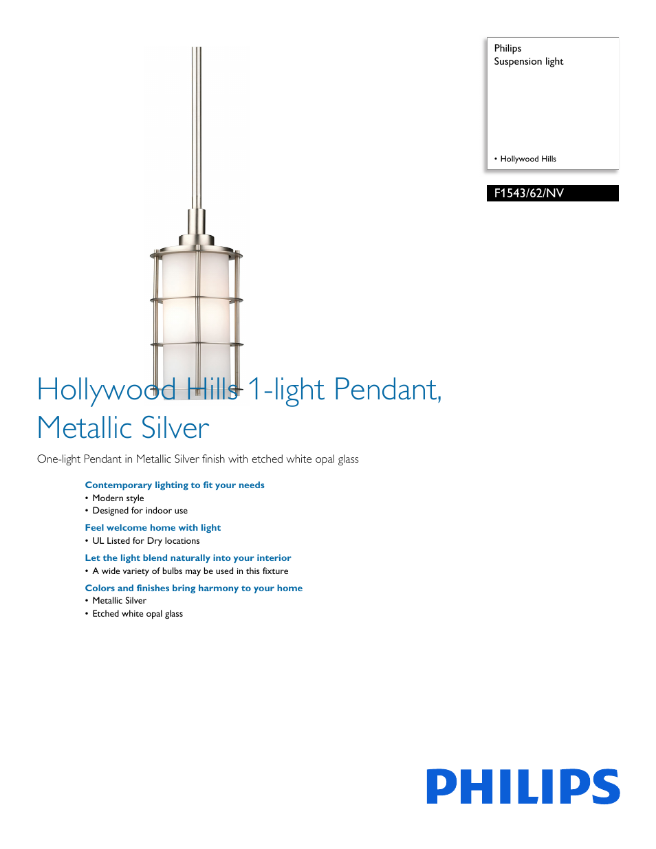 Philips F154362NV User Manual | 2 pages