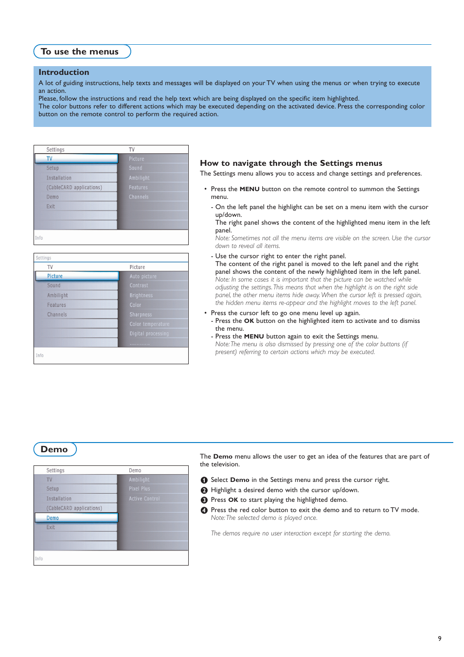 Demo | Philips 42PF9730A-37 User Manual | Page 11 / 54