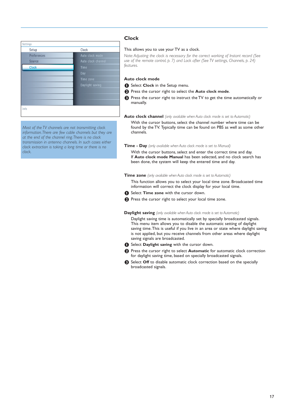 Clock | Philips 42PF9730A-37 User Manual | Page 19 / 54