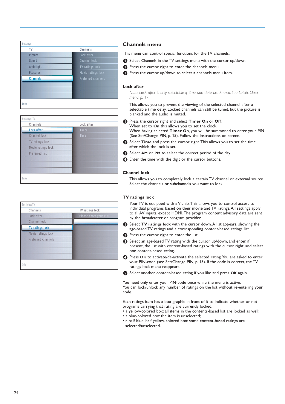 Channels menu | Philips 42PF9730A-37 User Manual | Page 26 / 54